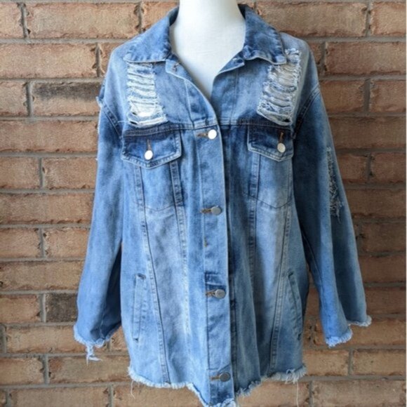Distressed oversized denim jacket - Picture 1 of 6